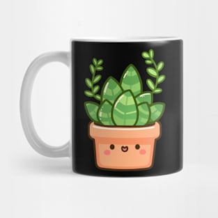 Cute Green Succulent in a Pot | Kawaii Style Houseplant | Cute Kawaii Cactus Art Mug